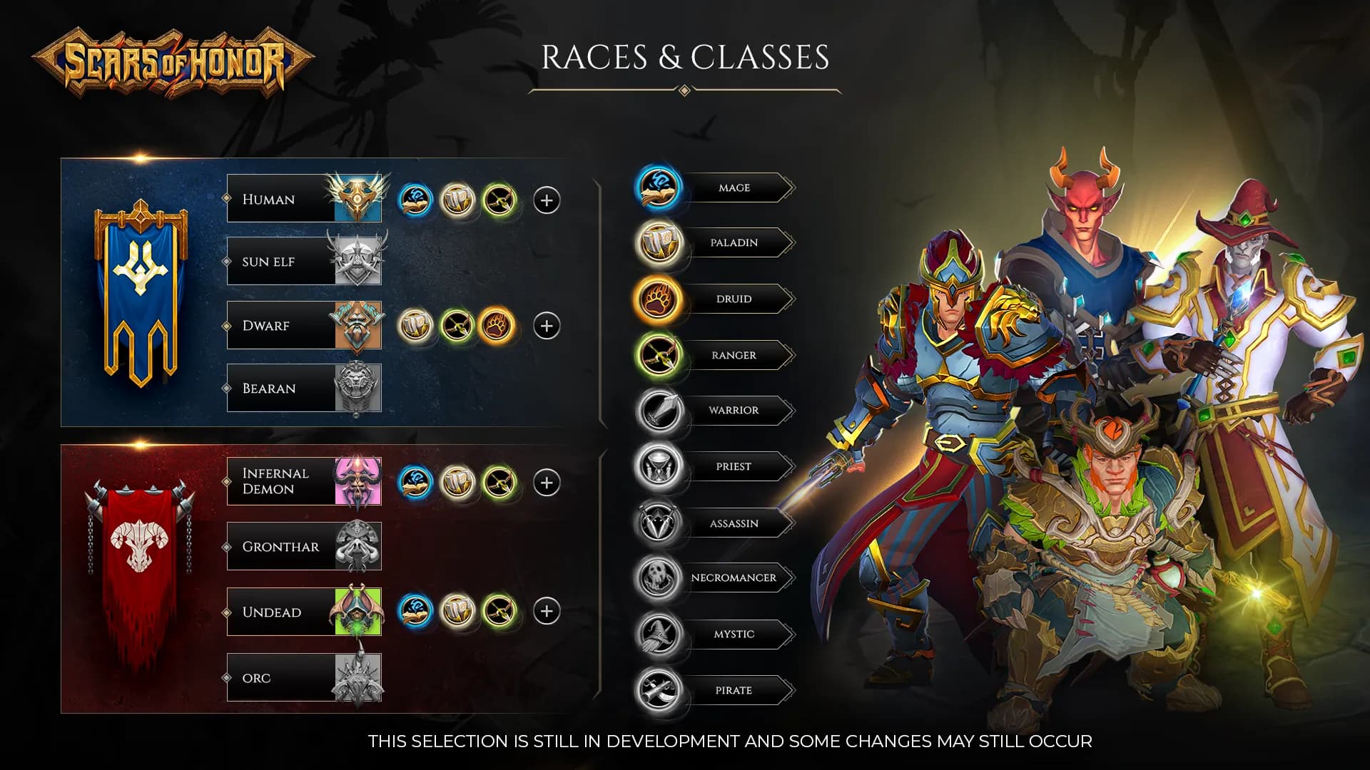 Playtest races and classes - Human, Dwarf, Infernal Demon, and Undead with the planned test class lineup